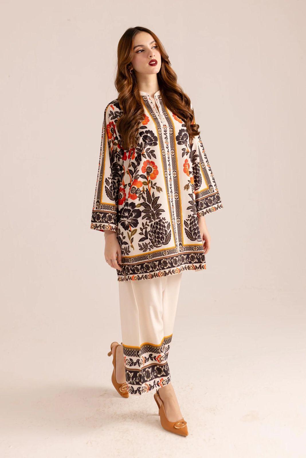 Gorgeous 2-piece most demanding printed women's stitched shirt and trouser