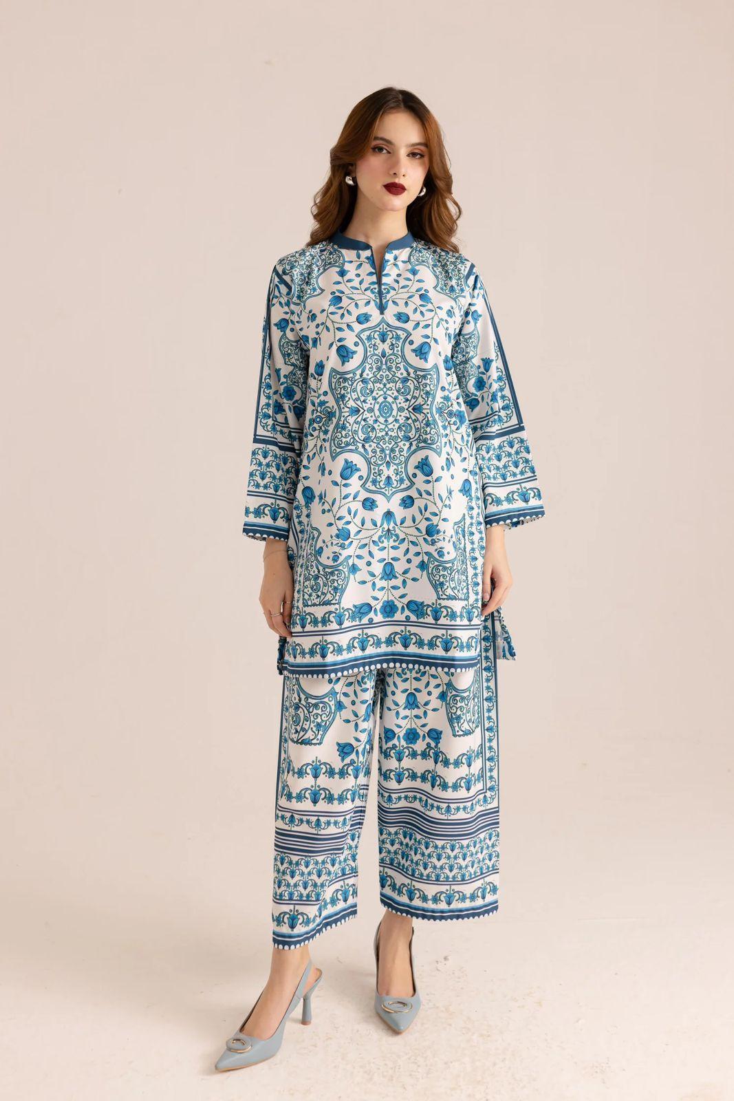 Printed grip silk shirt and trouser set- 2 piece for women's