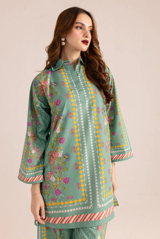 2-piece women's stitched printed shirt and trouser set